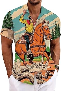 Cowboy Shirts for Men Western Shirts Rodeo Bowling Outfit Country Tshirt Mens Button Down Shirt Graphic T-Shirts