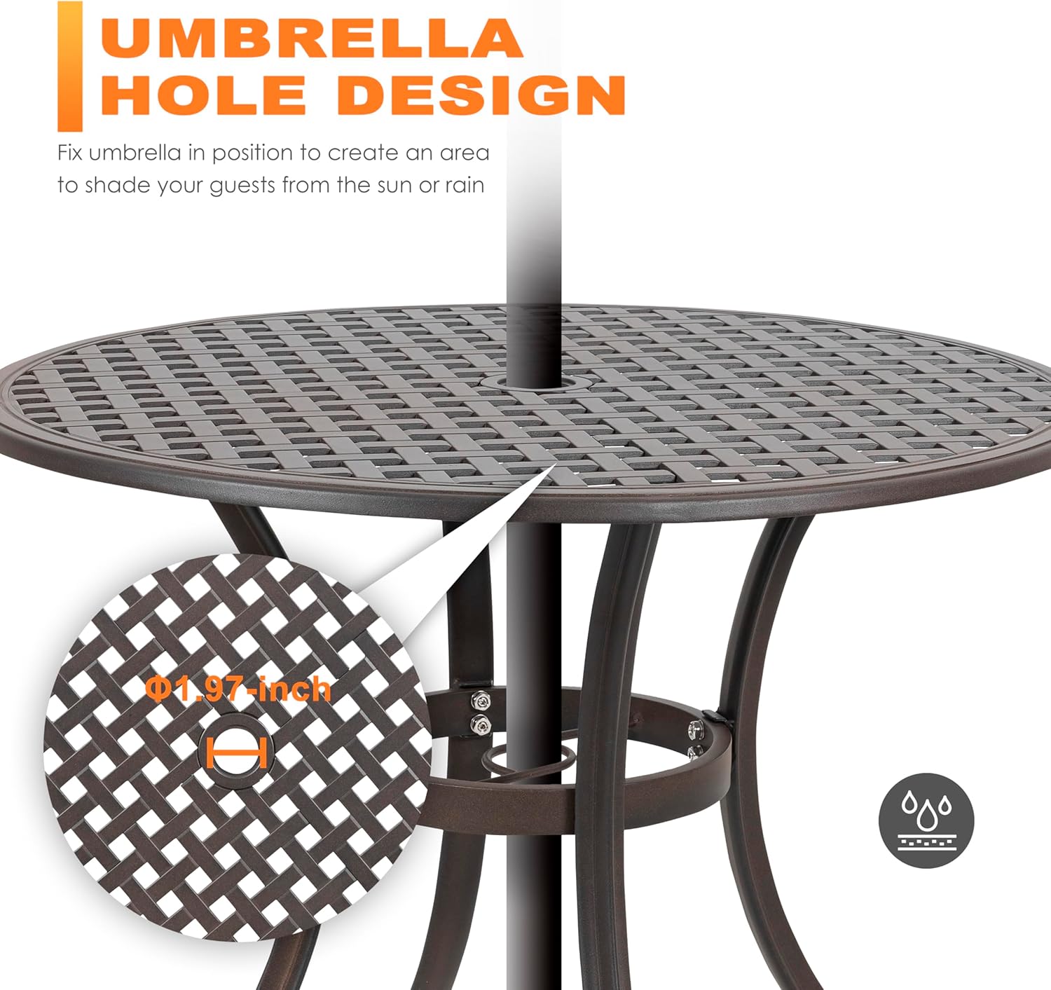 NUU GARDEN 5 Piece Outdoor Patio Dining Set, All-Weather Round Cast Aluminum Dining Table with 1.97" Umbrella Hole and Outdoor Patio Dining Chairs for Patio, Garden, Backyard, Balcony, Bronze