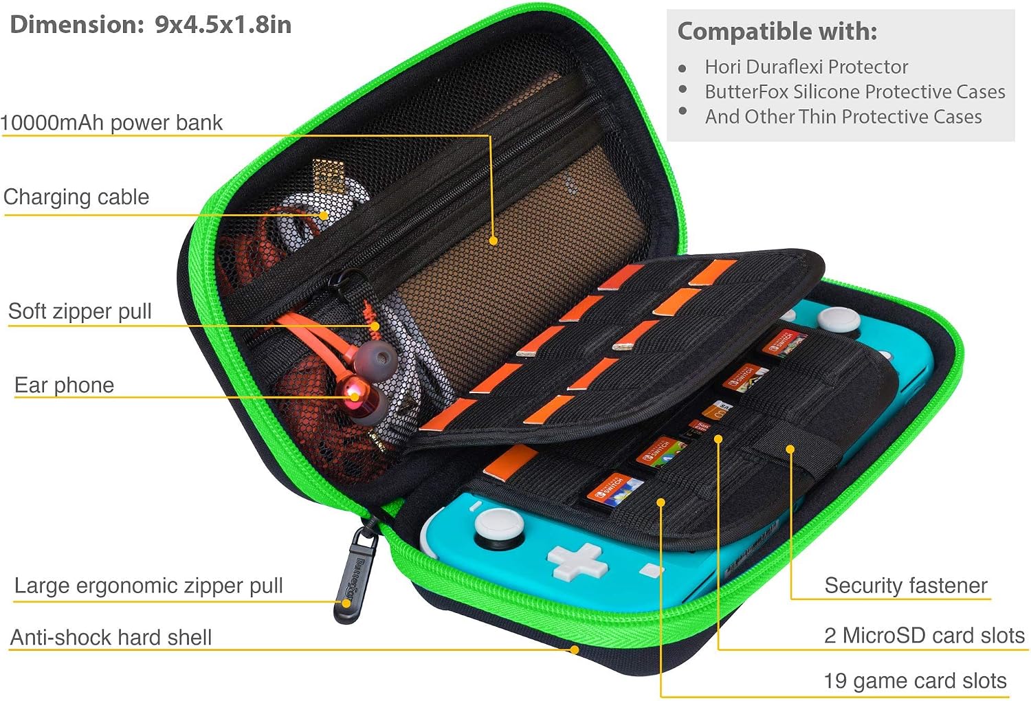 ButterFox Carrying Case for Nintendo Switch Lite with Game Holders, Storage for Accessories image 2