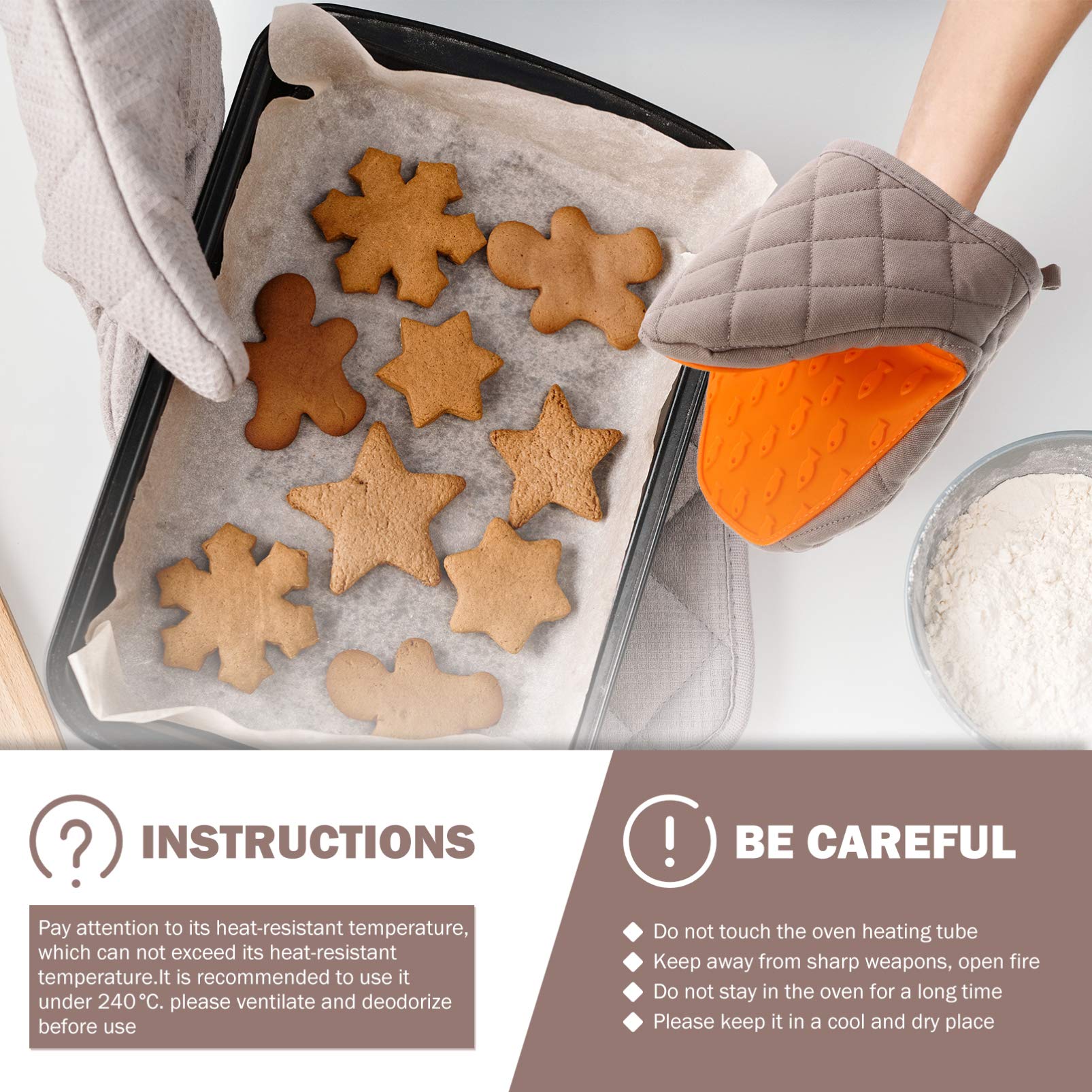 Alipis 2Pcs Heat Resistant Silicone Oven Mitts Non Slip Kitchen Gloves for Safe Cooking Baking and Grilling Comfortable Grip Scald Design Kitchen Supply