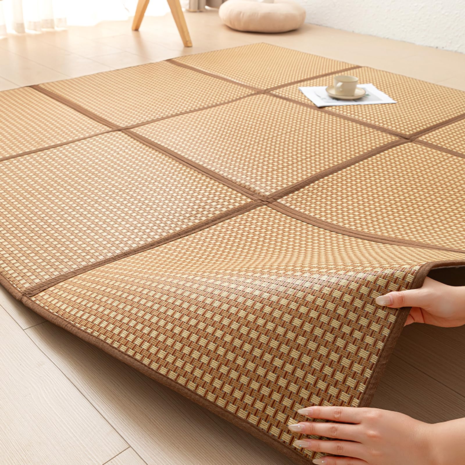 Tatami Mat - Colchón plegable japonés para suelo, alfombra antideslizante de ratán para sala de estar y meditación, diseño transpirable, ideal para asientos cómodos