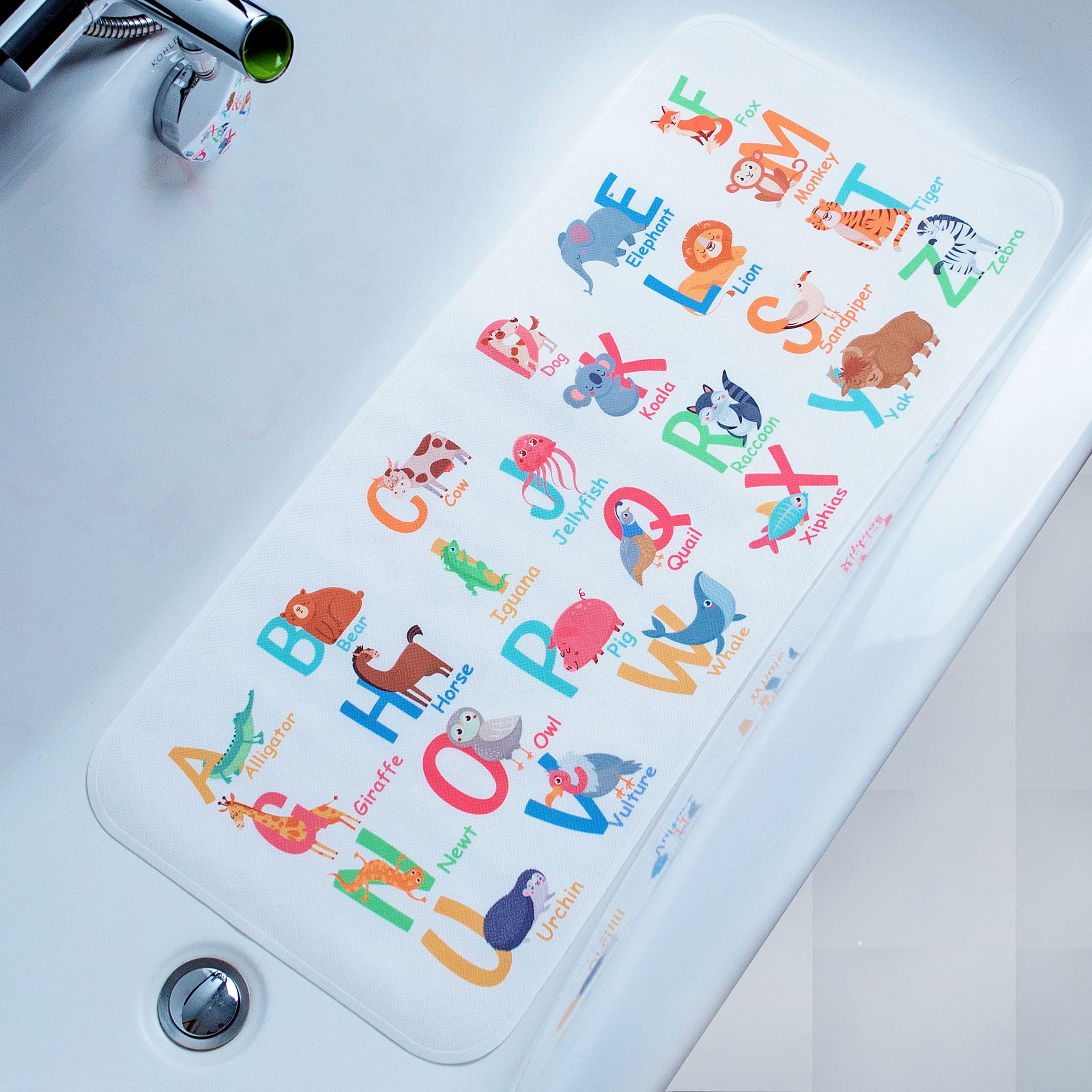 Bath Mats for Tub Kids - Large Cartoon Non-Slip Bathroom Bathtub Kid Mat for Baby Toddler Anti-Slip Shower Mats for Floor 35x16,Machine Washable XL Size Bathroom Mats (Letter)
