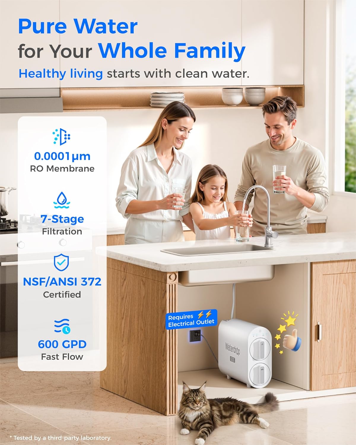 Waterdrop G2P600 Reverse Osmosis System, TDS Reduction, 7 Stage Water Filtration, NSF/ANSI 372 Certified, 600 GPD Tankless RO Water Filter System, Under Sink, 2:1 Pure to Drain