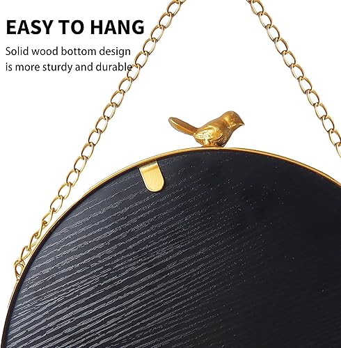 Miniatura 7 de Espejo de pared redondo rústico con cadena de hierro y detalles de gorrión, espejo colgante vintage de 9.8 pulgadas con marco de metal dorado para