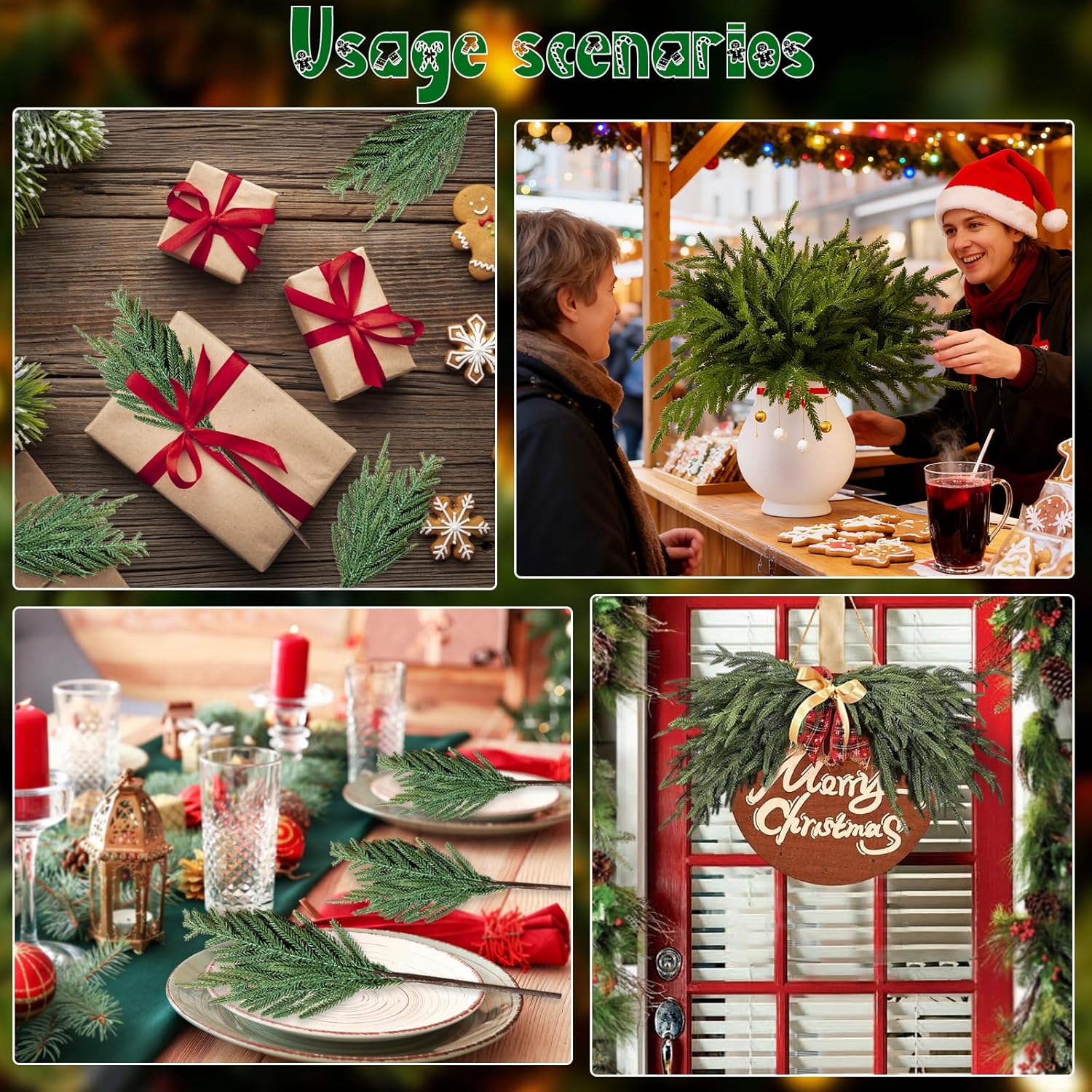 12 Pcs Christmas Norfolk Pine Branches: 18 Inch Artificial Faux Realistic Real Touch Greenery Cedar for Vase DIY Craft Garland Wreath Indoor Home Decorations - Image 5