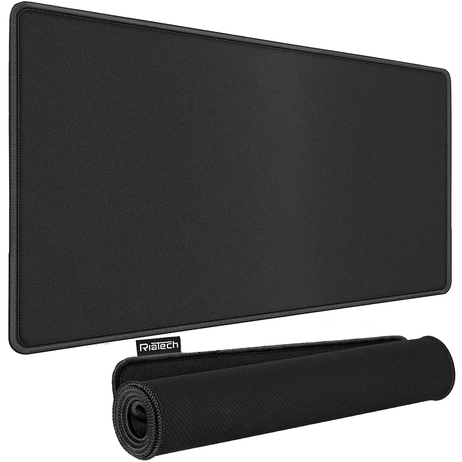 RiaTech 5mm Thickness Extra Large Size (900mmx400mm) Speed Type Extended Gaming Mouse Pad with Stitched Embroidery Edge, Desk Mat for Laptop/Computer - Black with Black Border