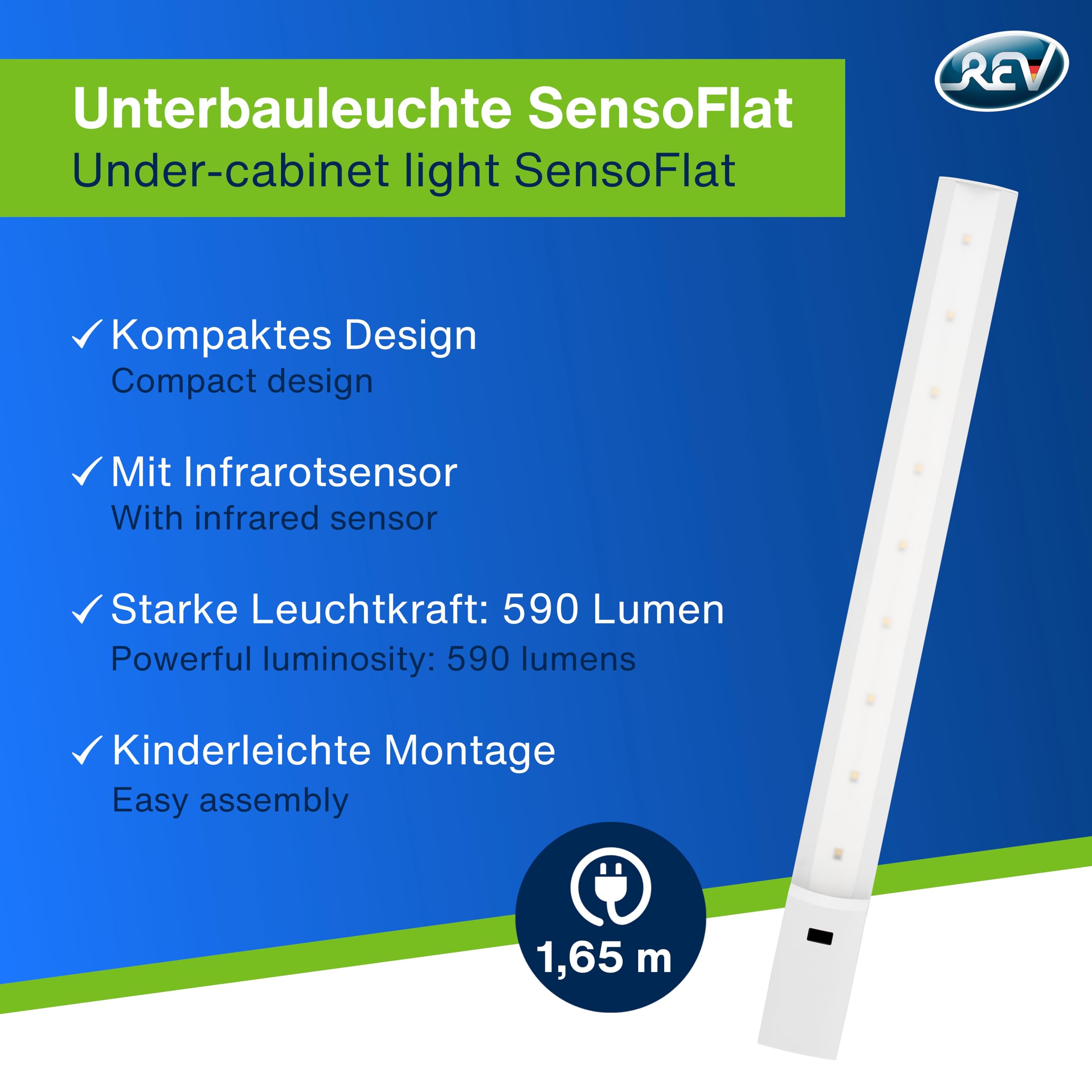 REV Lampada da incasso a LED da cucina, illuminazione per armadio, 60 cm, 25.000 h, striscia LED 10 W, 590 lm, bianco