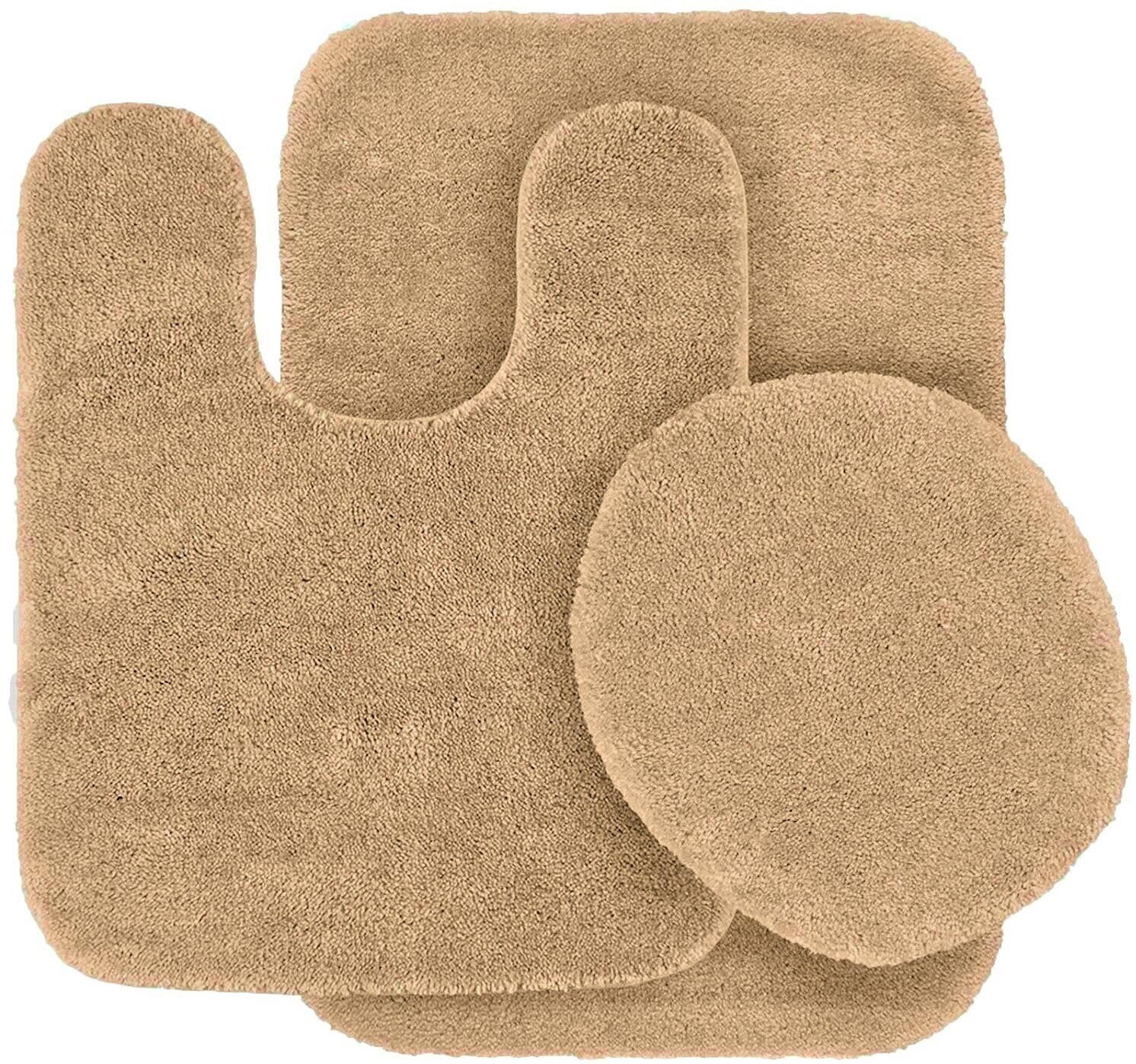 #6 Bath Mat, Contour Mat, and Lid Cover, with Rubber Backing Bathroom Set 3 Piece Solid Assorted Colors (Taupe Sand)