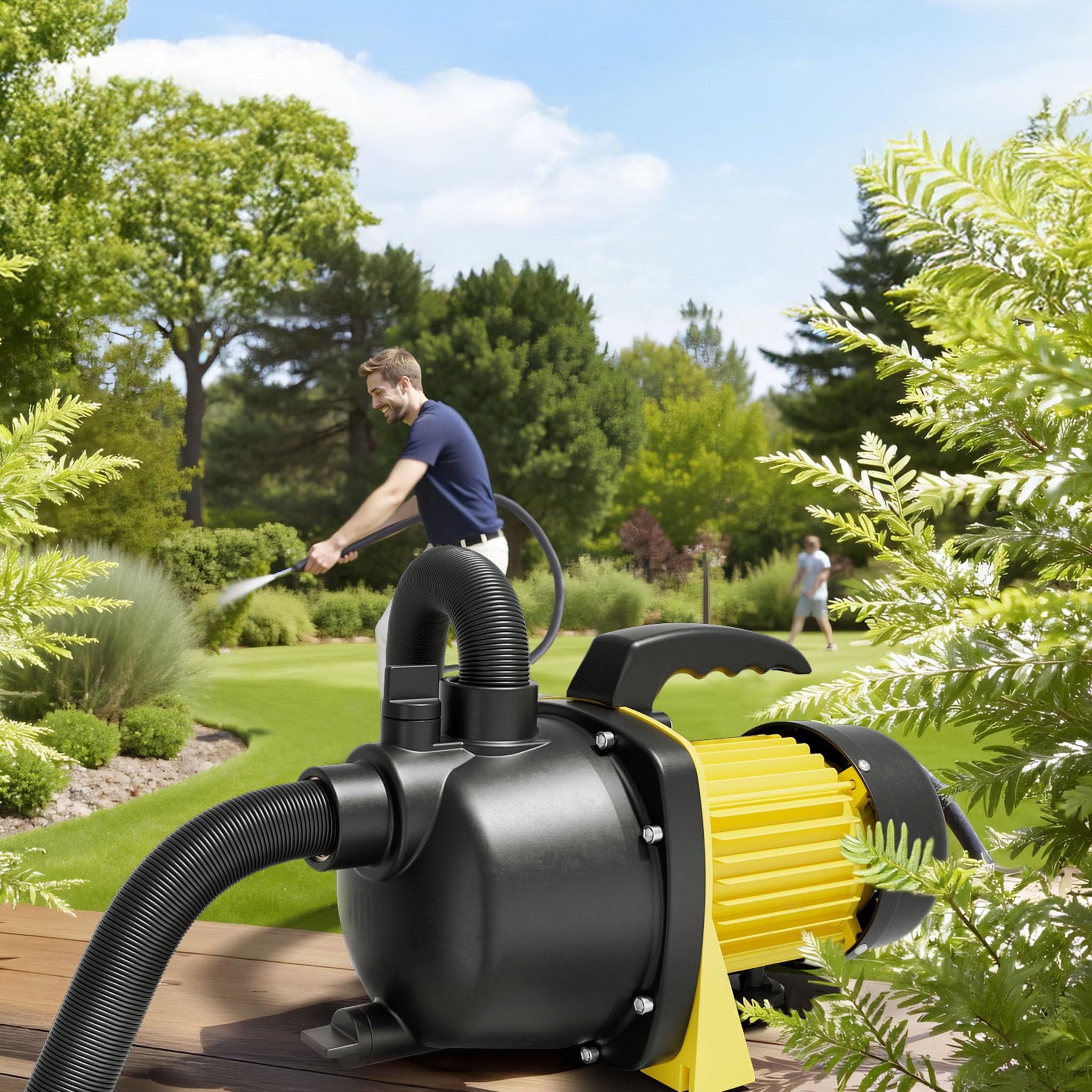 Wiltec Gartenpumpe 3800/h, 1200W, mit Tragegriff & Wasserablassschraube, max. Förderhöhe 48m, für Süßwasser Hauswasserwerk Wasserpumpe Bewässerungspumpe Regenwasserpumpe