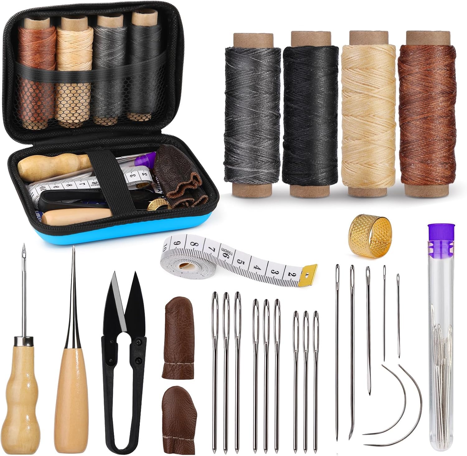Leather Sewing Kit, Leather Stitching Kit with Sewing Awl, Needles, Waxed Thread, Upholstery Repair Kit, Heavy Duty Sewing Tools for Hand Stitching Car Seats, Sofa, Carpets, Shoes, DIY Craft-image-15