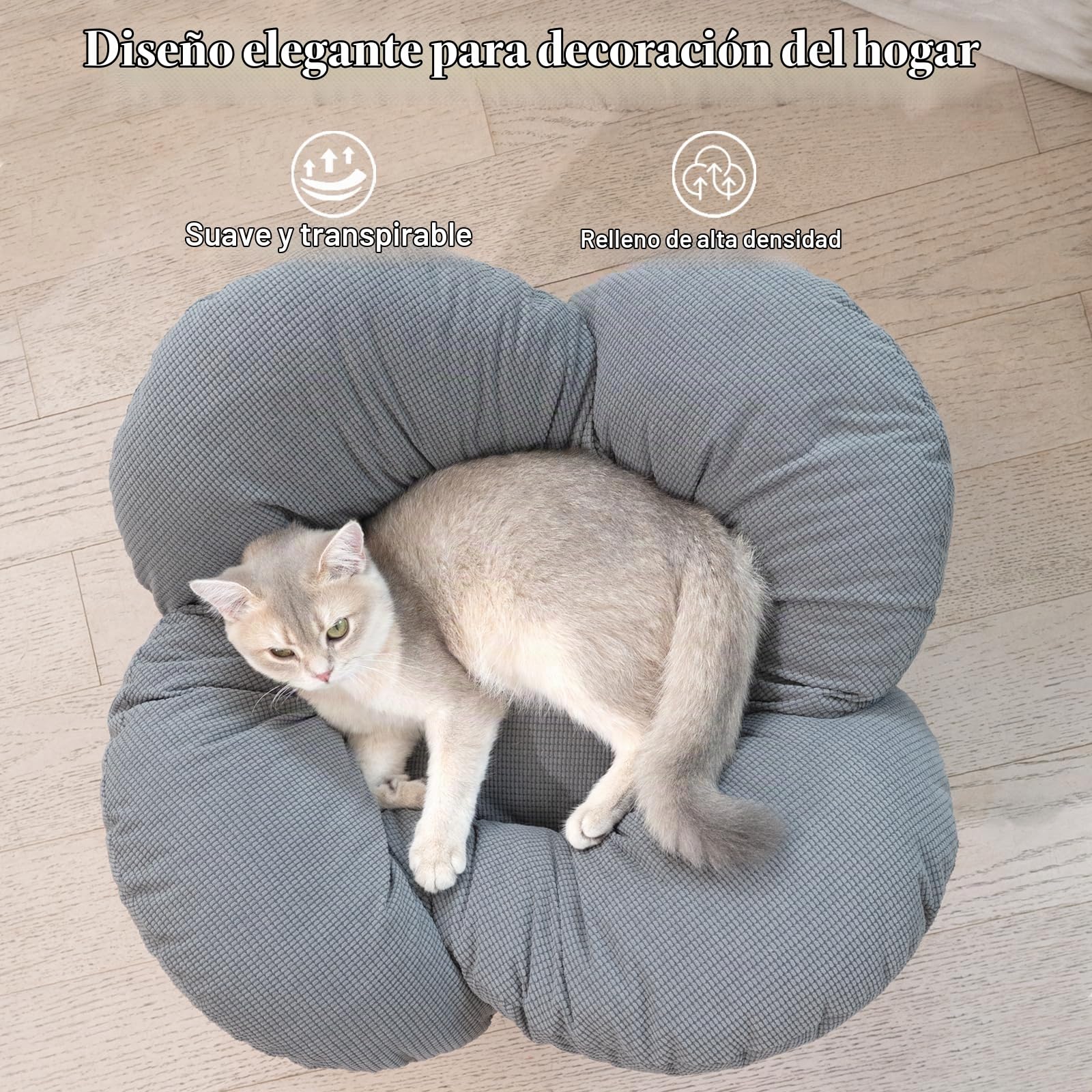 CheerPals Cama para Gatos Elevada y Flaca, 55 cm de Largo y Ancho en Forma de Flor, Cojín para Gatos | Sofá grande para gatos con lavable a máquina y cojín de alta elasticidad, muebles para dormir para todos los gatos