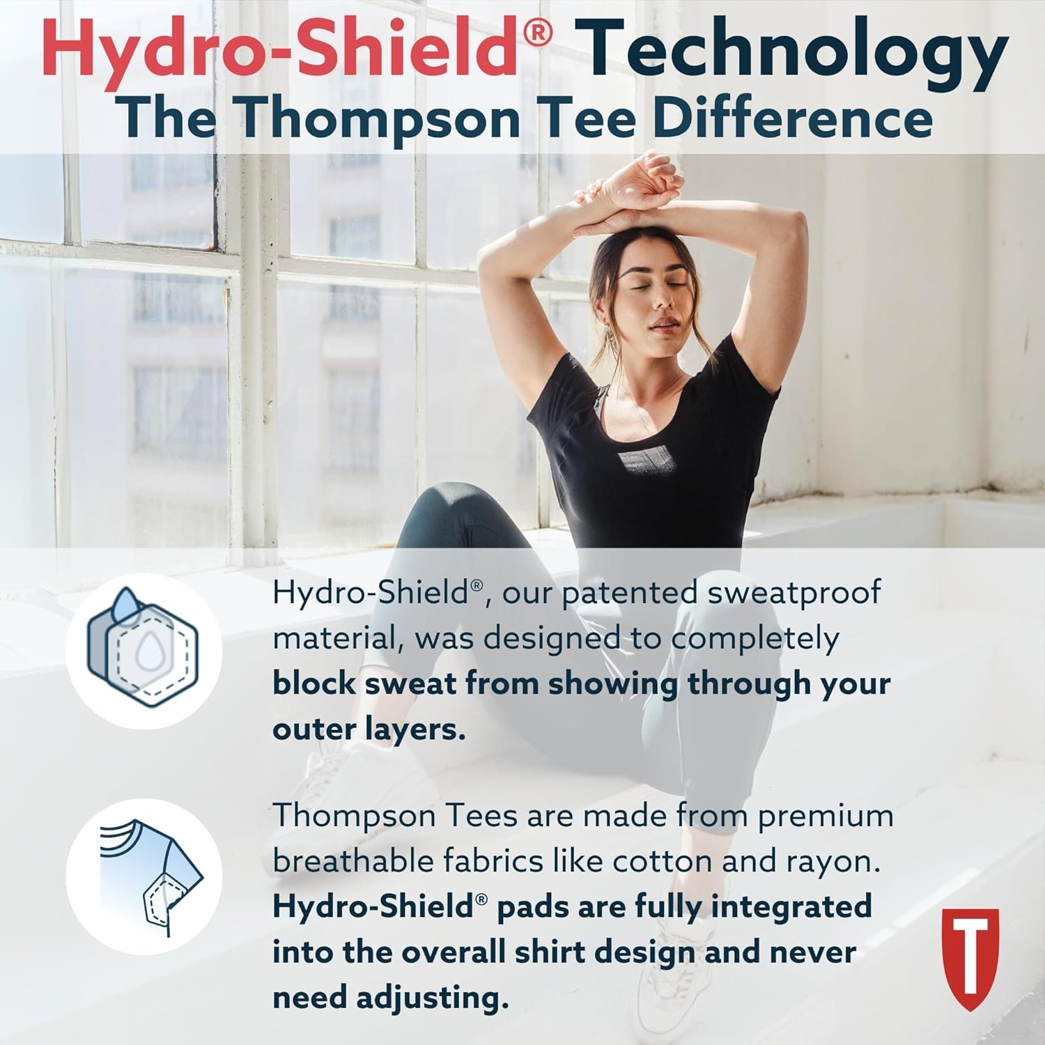 Thompson Tee Sweat Proof Undershirts with Underarm Sweat Pads, Slim, Deep V-Neck - Image 2