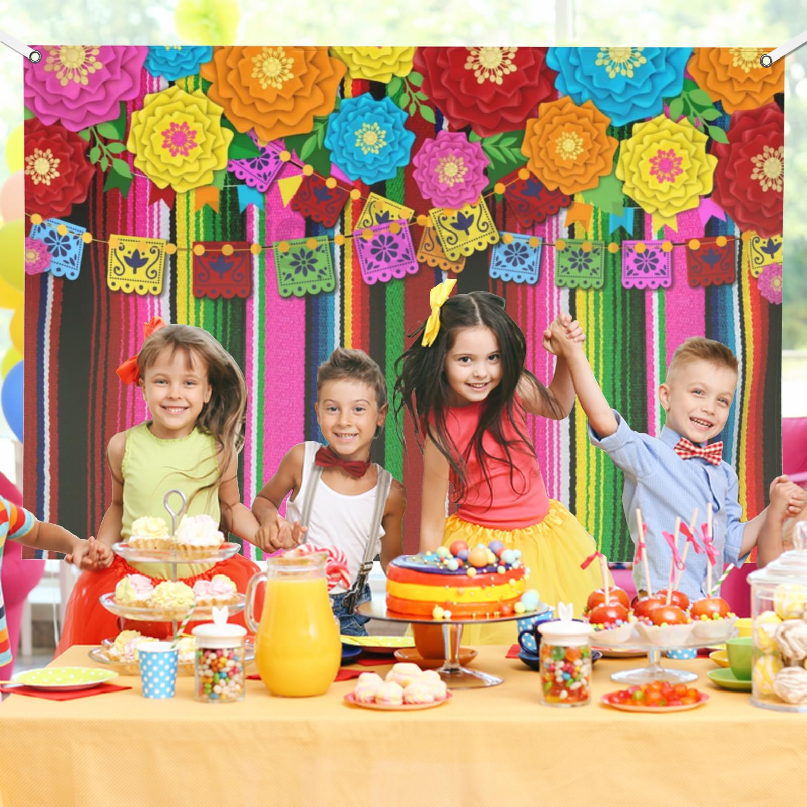 Mexican Fiesta Backdrop - Colorful Striped Photo Booth Background
