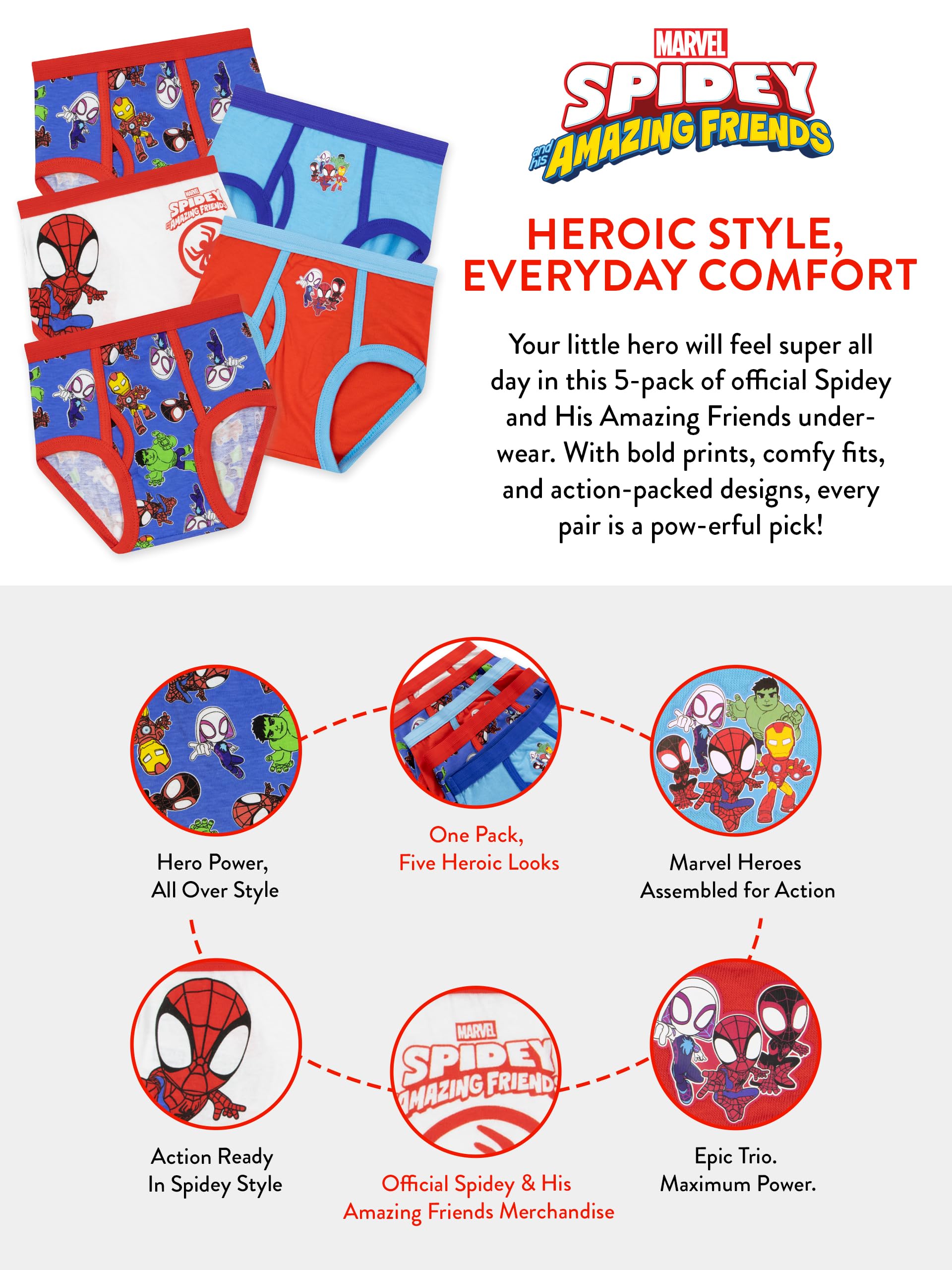 Marvel Boxer Bambin, Boxer Ragazzo Pacco da 5 Spidey E I Suoi Fantastici Amici, Mutande Bambino Spiderman