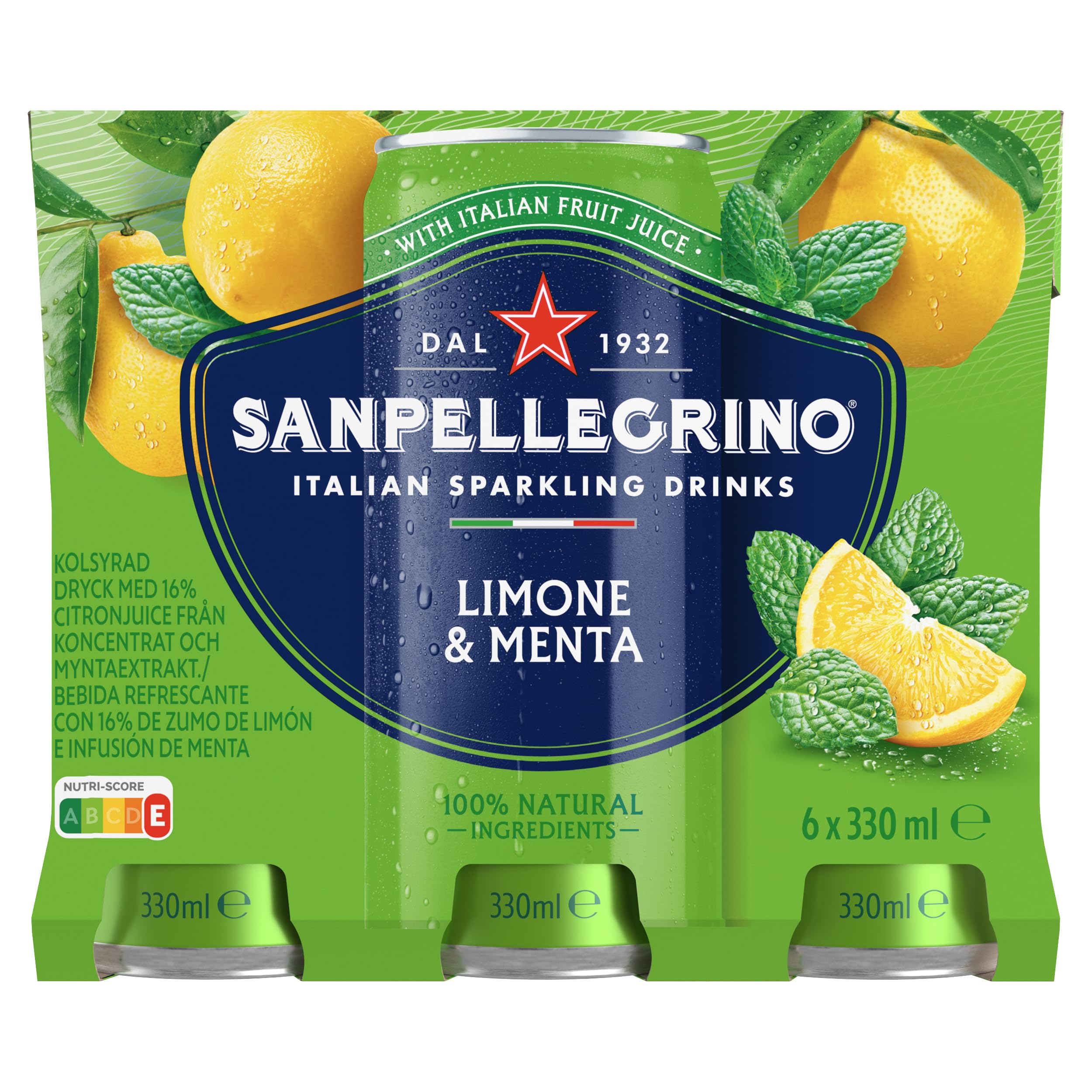 San Pellegrino Refresco Naturali Limón y Menta, Pack 6 Latas de 33cl