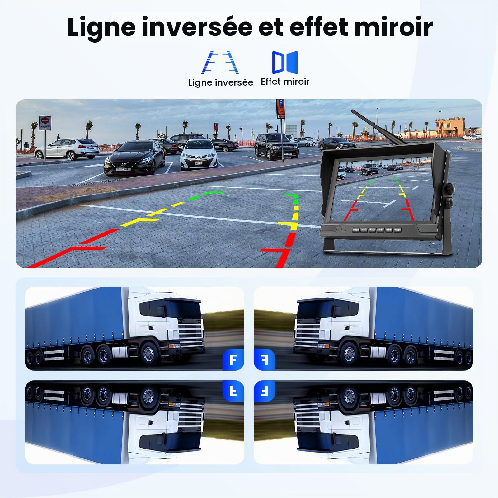 Hodozzy Caméra de Recul Numérique sans Fil, IPS Ecran 9 Pouces Monitrur Kit avec Avertisseur d'angle Mort,Camera Recul Étanche Vision Nocturne,Enregistrement en Boucle Camions/Remorques/Bus(12v-24V)