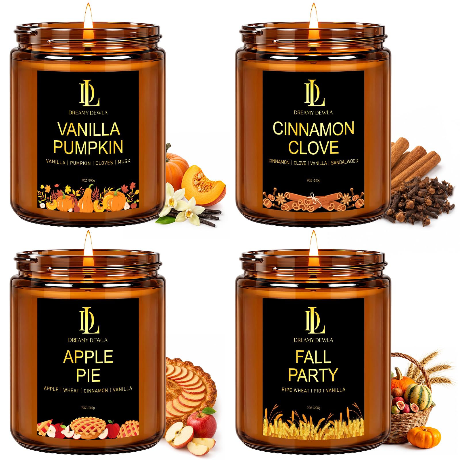 Amazon.com: DL DREAMY DEWLA Fall Candles Set for Home Scented, 4