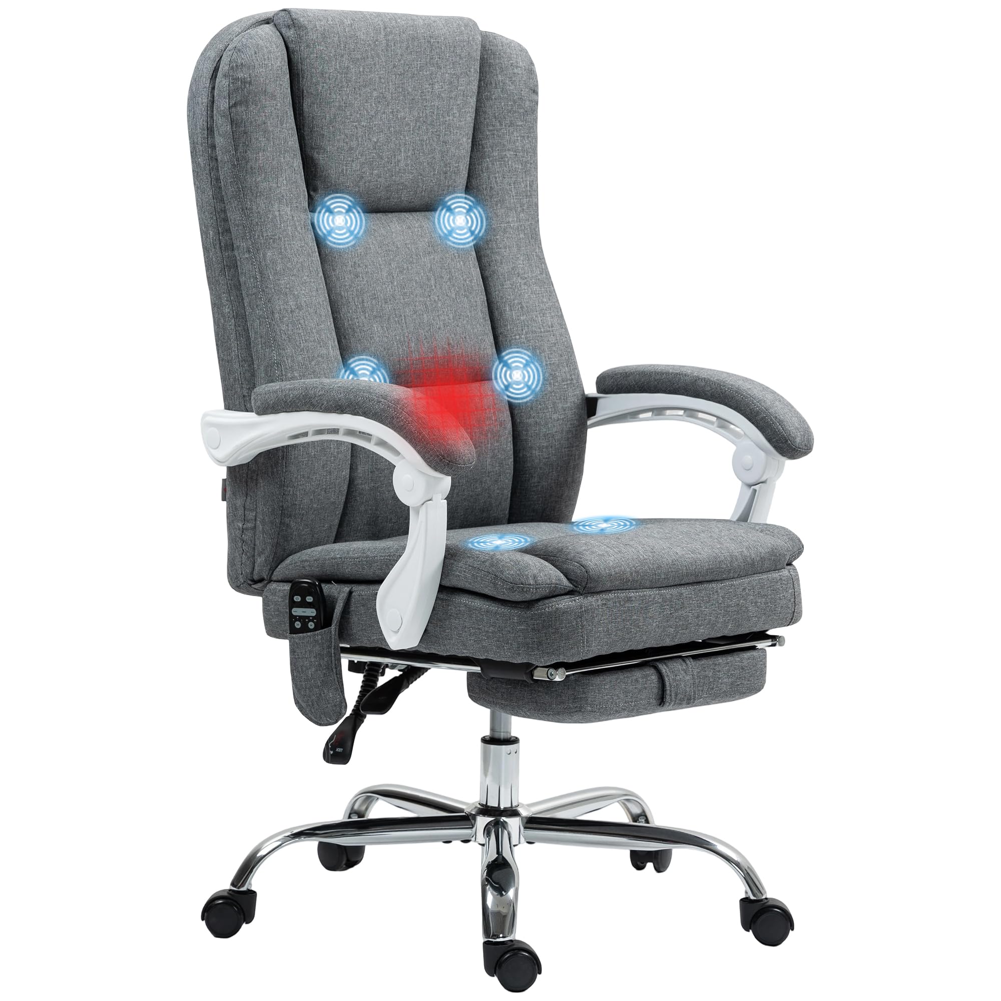 HOMCOM Massage Office Chair, Heated Reclining Desk Chair with Footrest, Grey