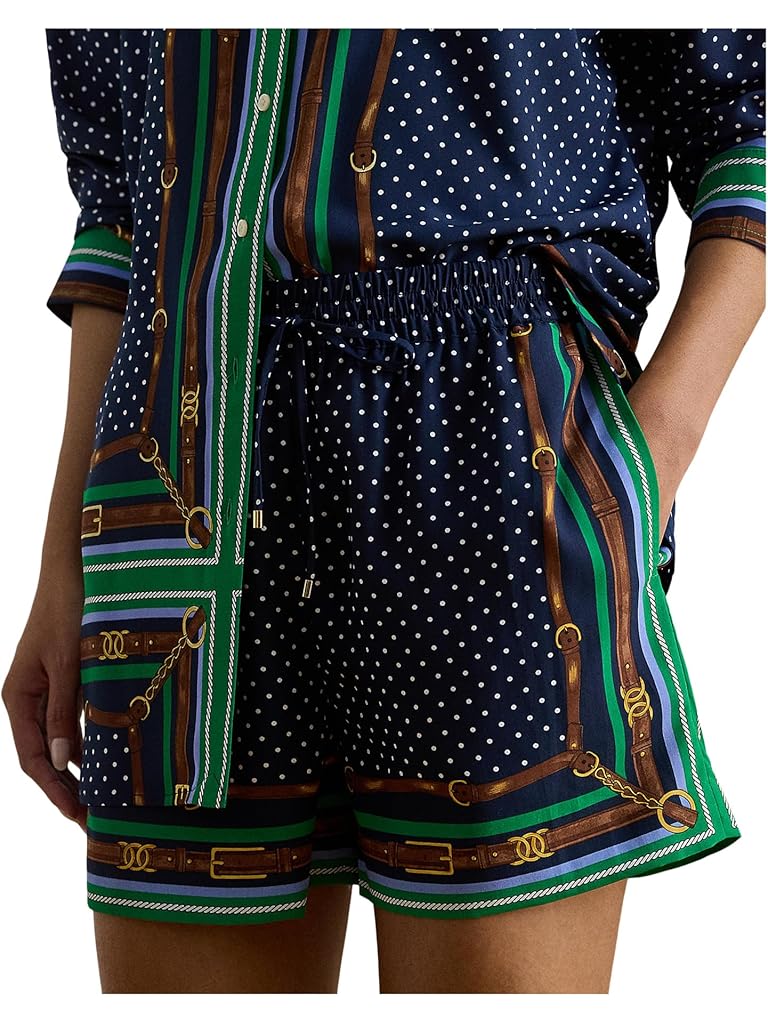 Blue Lauren Ralph Lauren Belting-Print & Polka-Dot Drawcord Shorts