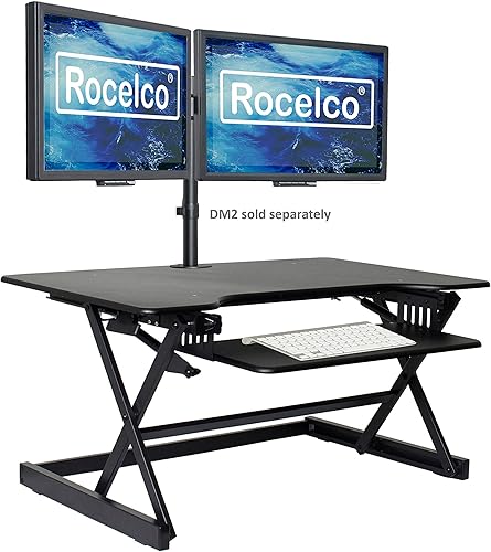 Miniatura 36 de Rocelco - Convertidor de escritorio para trabajar de pie con altura ajustable de 46 pulgadas con cargador USB y CA y soporte para monitor dual -