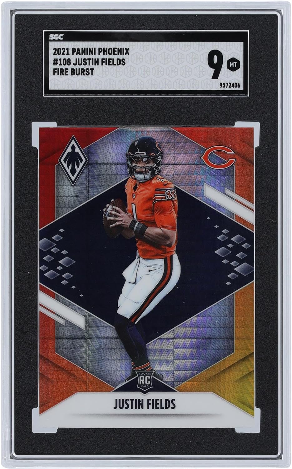 Justin Fields Chicago Bears 2021 Panini Phoenix Fire Burst #108 SGC Authenticated 9 Rookie Card - Football Slabbed Rookie Cards