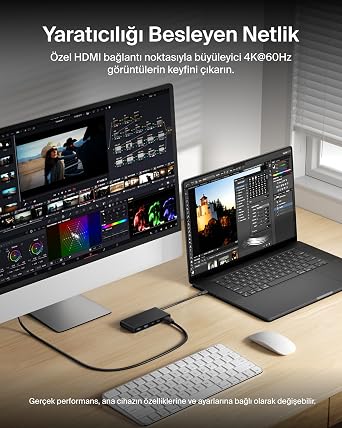 Belkin USB-C Hub, 7 Portlu, 60 Hz’de 4K HDMI Ekran Desteği, SD ve MicroSD Yuvaları, 100W Güç İletimi, 5Gbps Veri Aktarımı, MacBook, iPad Pro, Chromebook için USB-C Çoklu Port Adaptörü, HDMI 2.0, Siyah