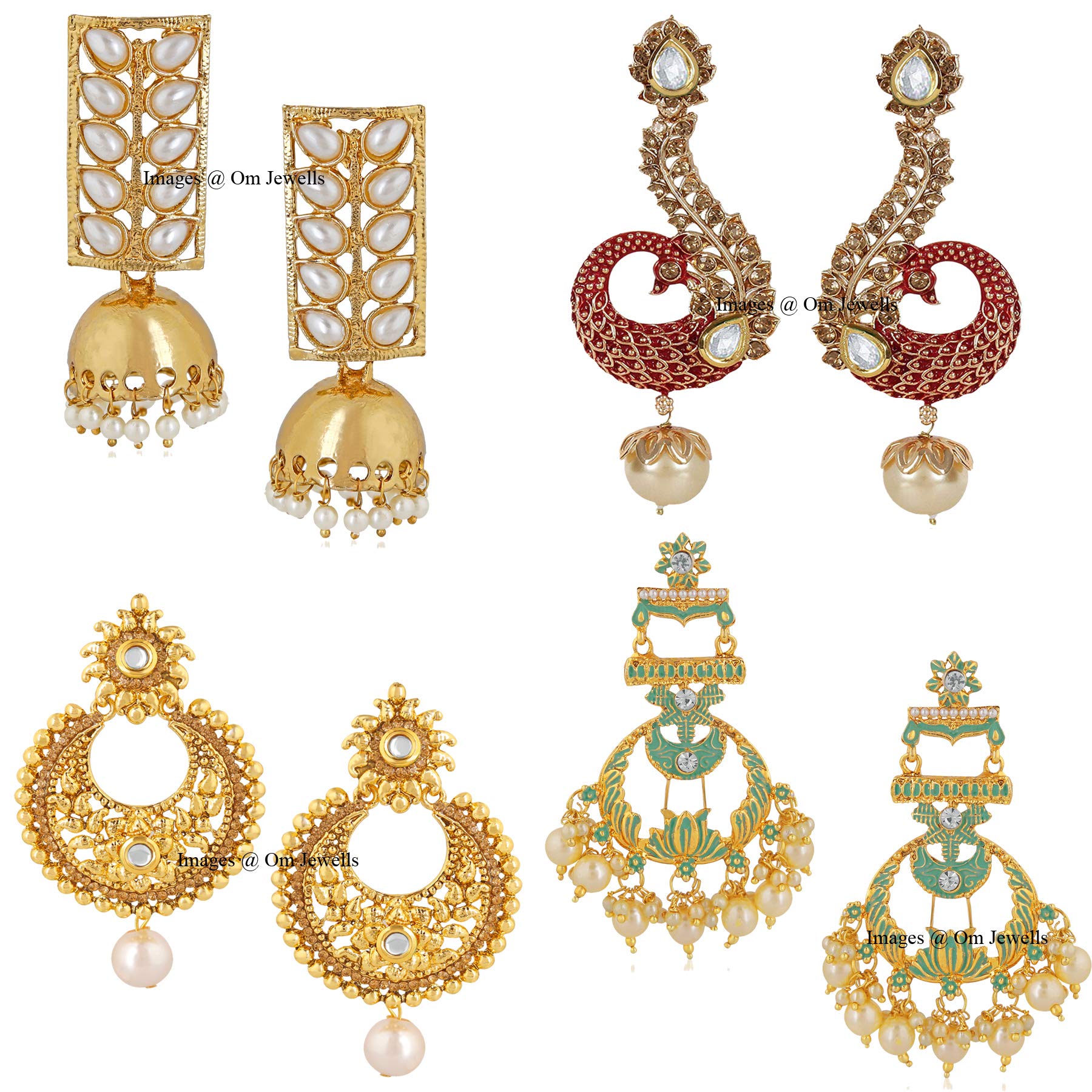 Om Jewells Multicolour, Red Gold Plated Alloy Kundan Stone Earrings for Women - Pack of 4 (B07PS614SK) Amazon Price History, Amazon Price Tracker