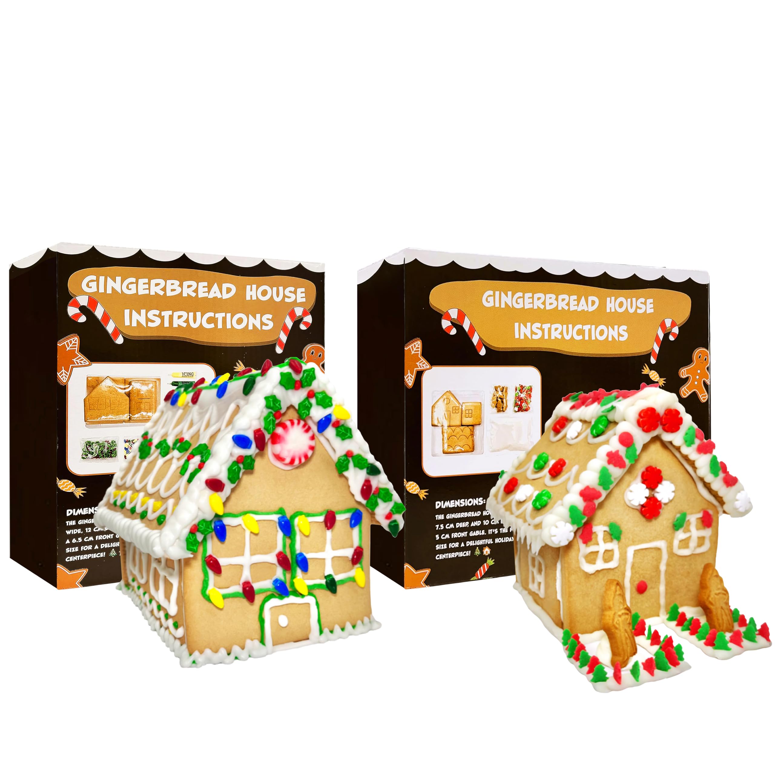 2 Pack Gingerbread Cookie House Kit - (12.75 Oz and 2 Lbs) - Easy to Decorate - Includes Everything Needed to Assemble and Decorate Christmas Holiday
