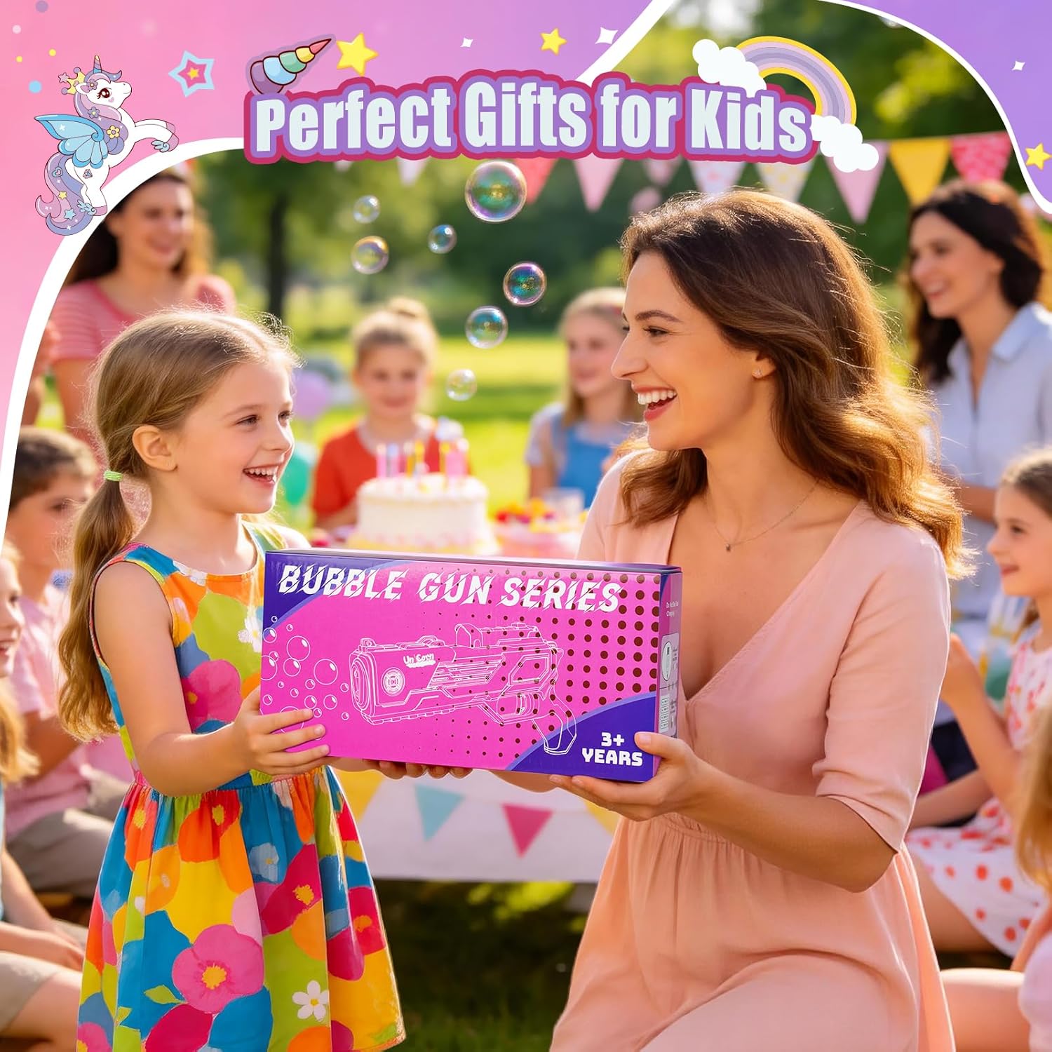 Rechargeable Unicorn Bubble Gun, Unicorn Toys for Girls Age 4-6, Outdoor Toys Bubble Machine, 3 4 5 6 7 8 9 10 11 12 Year Old Girl Gifts, Easter, Birthday, Summer, Wedding, Party Favors, Halloween