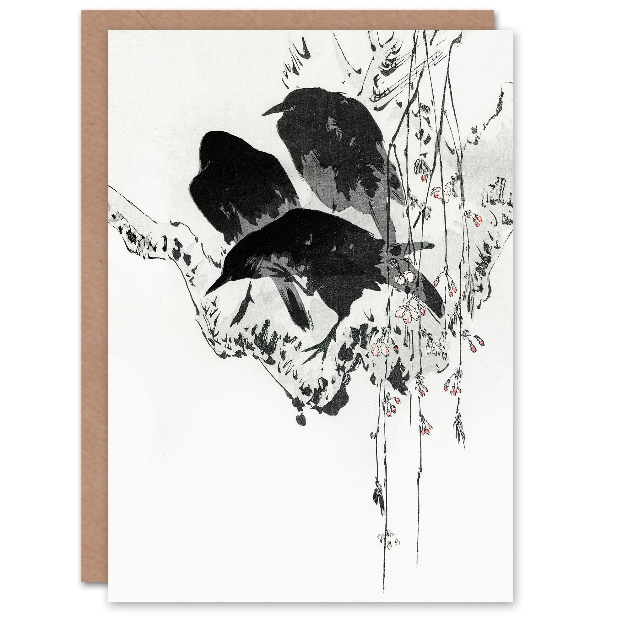 Watanabe Seitei Art Card Japanese Crows Vintage Japanese