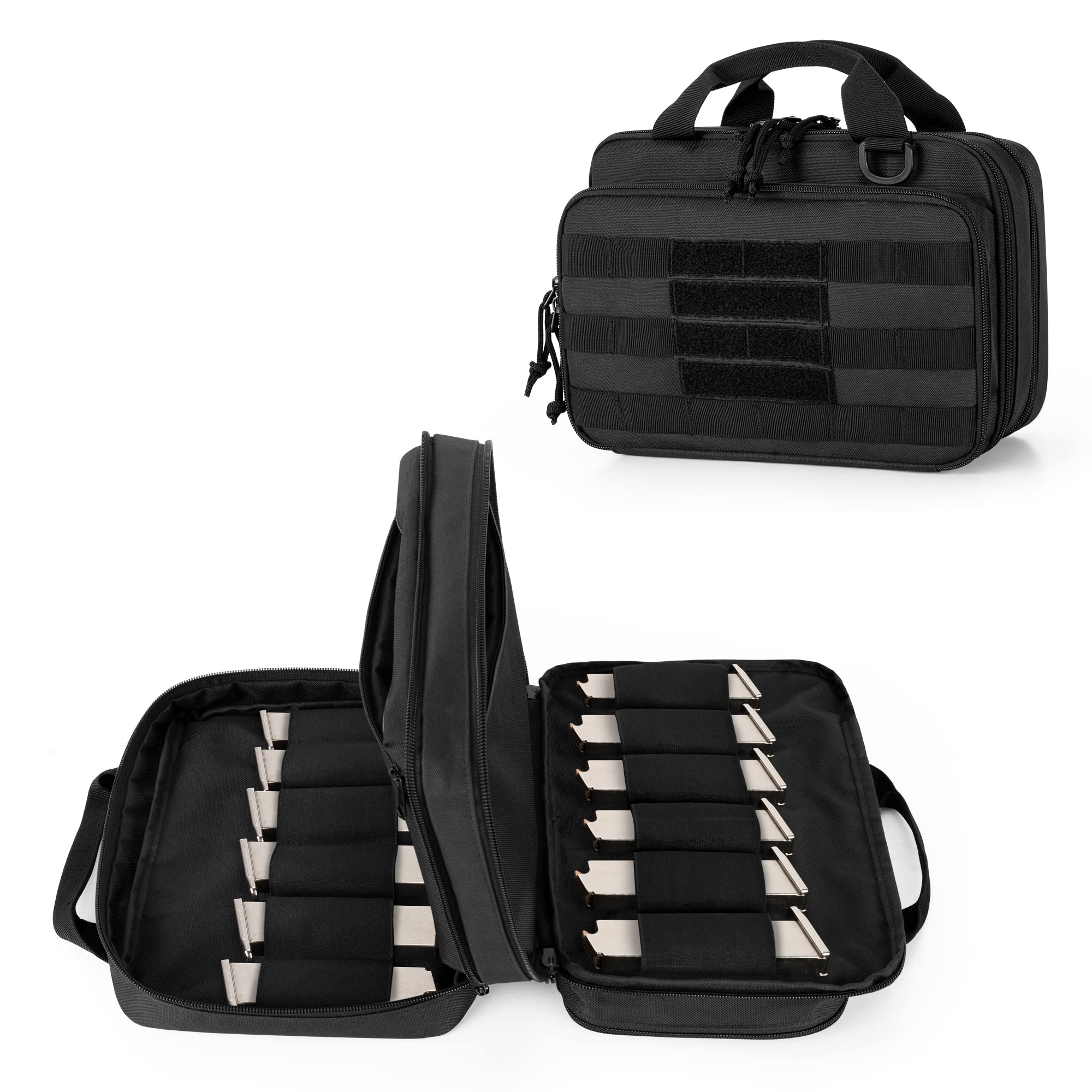 DSLEAF Tactical Gun Bag Holds 12x Magsand 2 Pistols, Gun Pouch with Molle System Fits Most Single/Double Stack Magazines