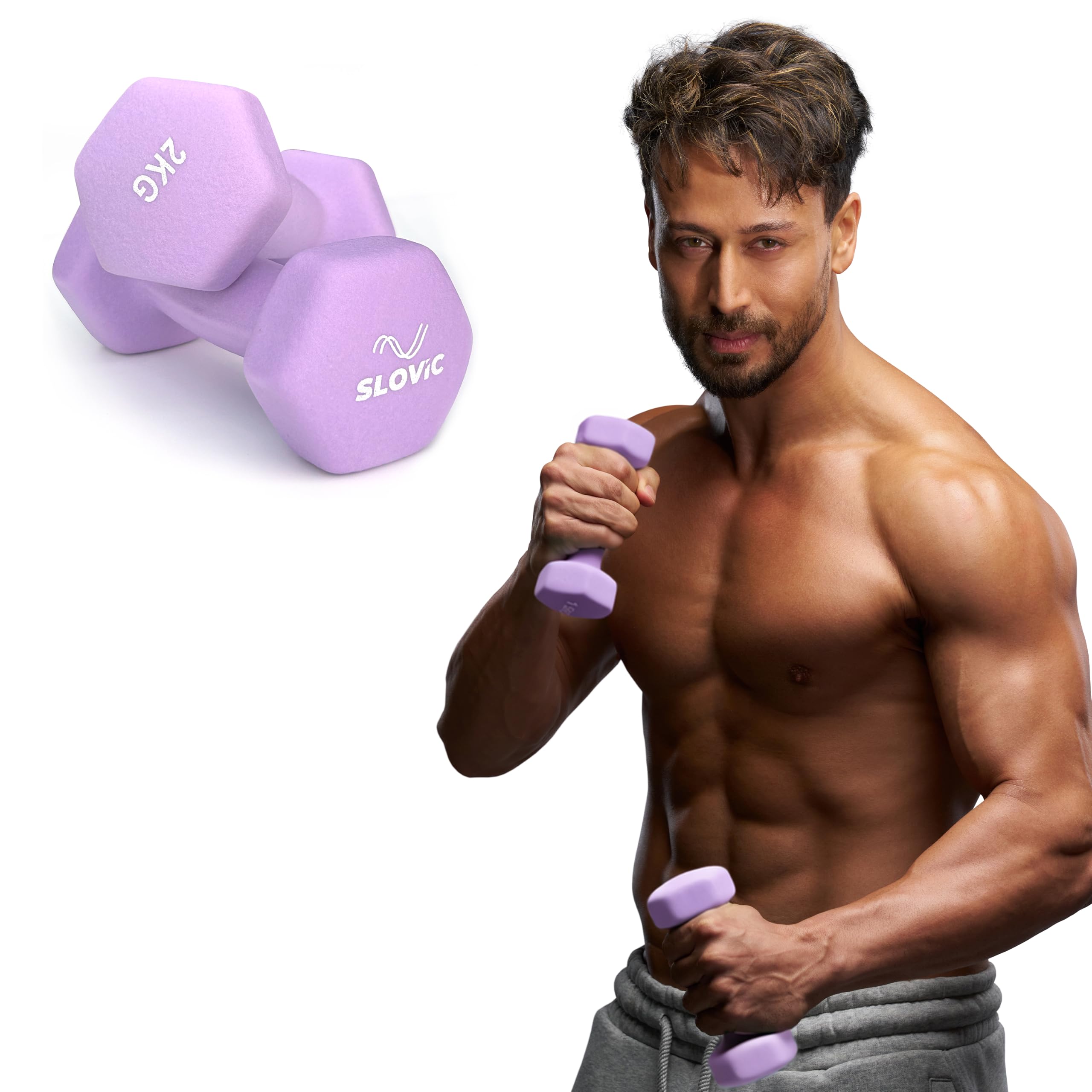 Slovic Dumbbell Set [2 Kg Each] | Neoprene Dumbbells Set for Home Gym | Gym Dumbbells Set for Home Workout | Gym Equipment for Home Workout | Anti-Skied Iron Dumbell | Dumbbells for Women [Purple]-image-8