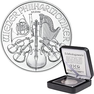 Silbermünze 1 oz Wiener Philharmoniker | Aktueller Jahrgang | Feinsilber 999 | In Münzkapsel & schwarzem Etui | Inkl. Grußkarte und Echtheitsgarantie | Geschenk & Sammlermünze