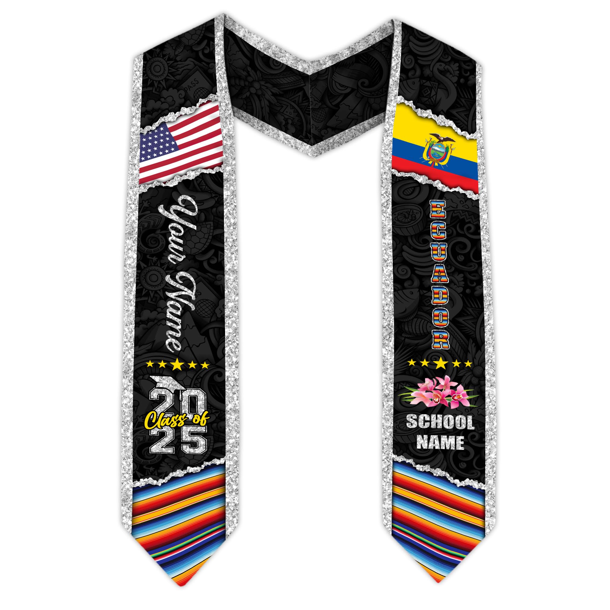 MonkeyVan Ecuador Graduation Stole, Ecuadorians American Flag Graduation Sash 2025, Ecuadorians Graduation Sash Style 17
