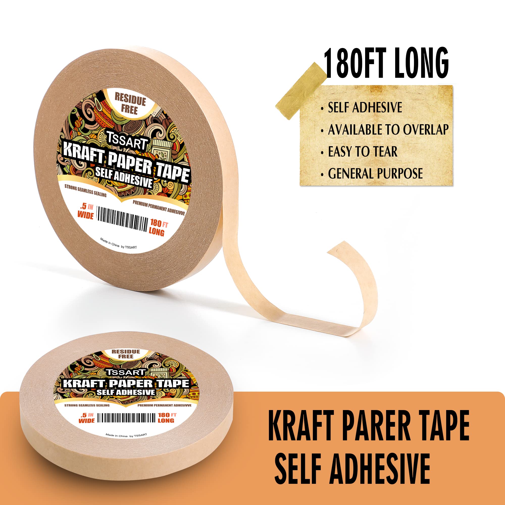 Cinta de papel kraft K49 – Cinta autoadhesiva de respaldo de marco marrón con resistencia a la oxidación para enmarcar fotos, enmascarar, sellar y uso de embalaje, 1/2 pulgada de ancho y 180