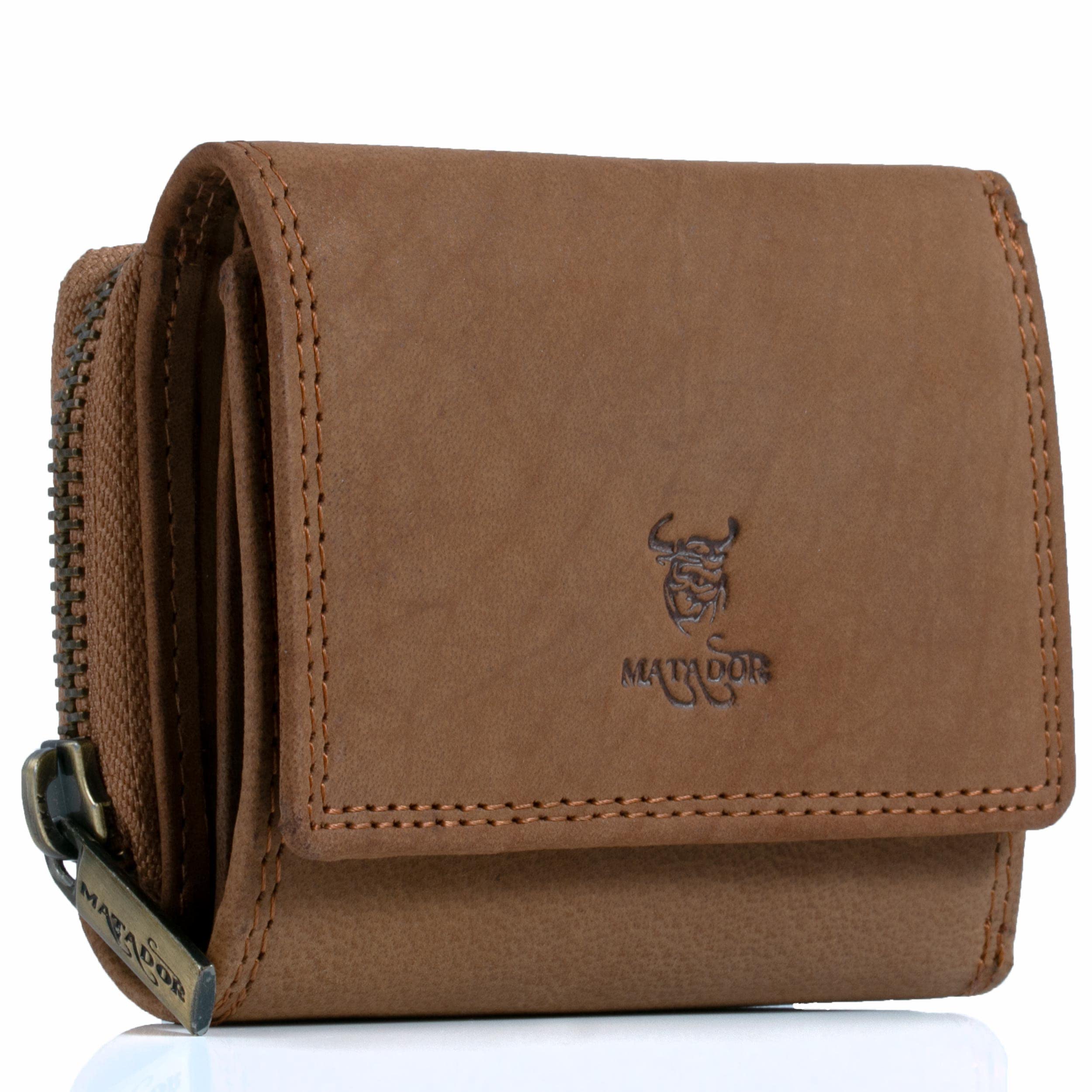 MATADOR Porte Monnaie Homme Cuir #CHIQUITO Petit Porte Monnaie avec Noble Boîte Cadeau, Wallet de Luxe avec RFID, Mini Portefeuille Homme avec de Nombreux Compartiments à Cartes en Marron Clair