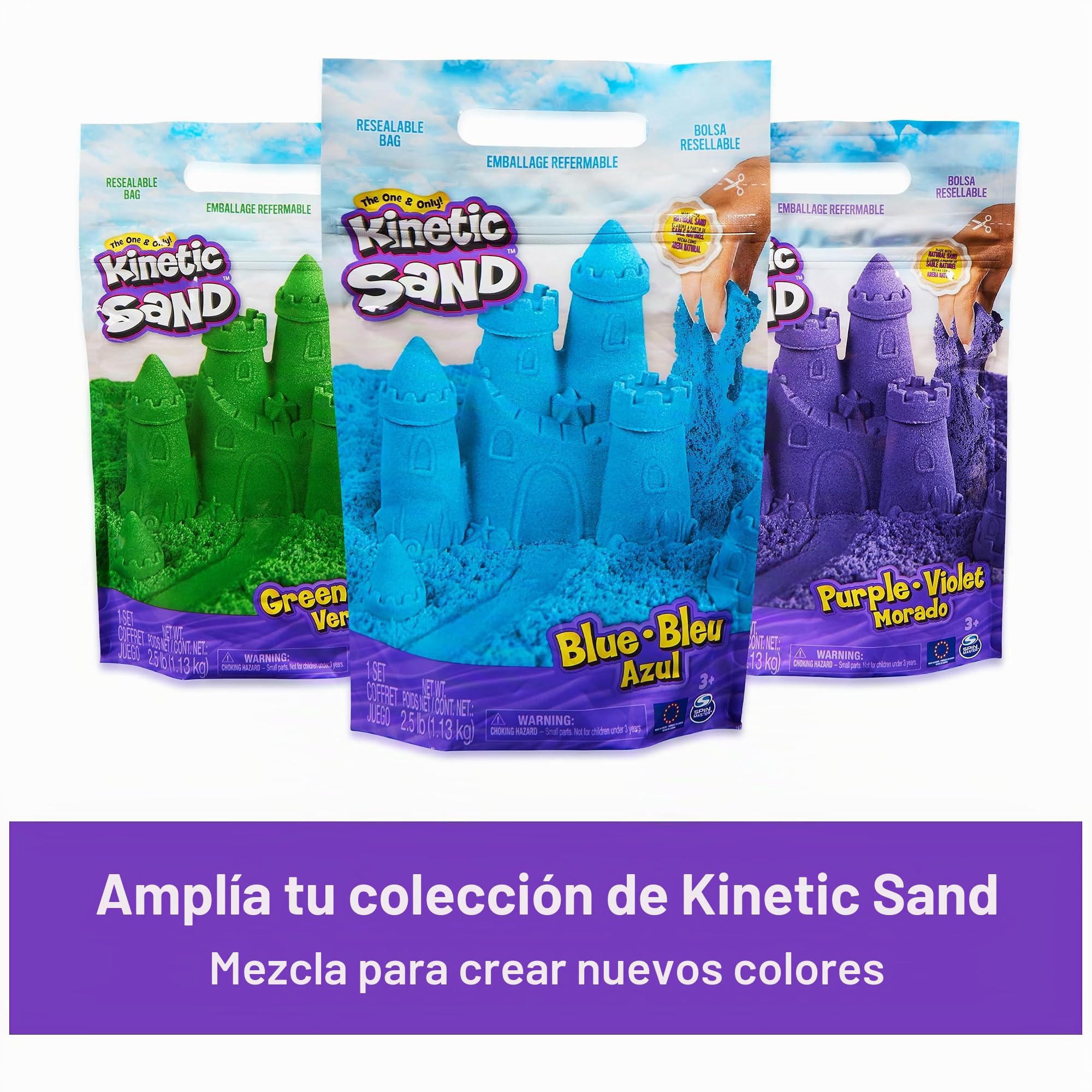 Kinetic Sand, Juego de cristal de sirena, 481 g de arena de juego, arena brillante dorada, almacenamiento y herramientas, juguetes sensoriales para niños a partir de 3 años