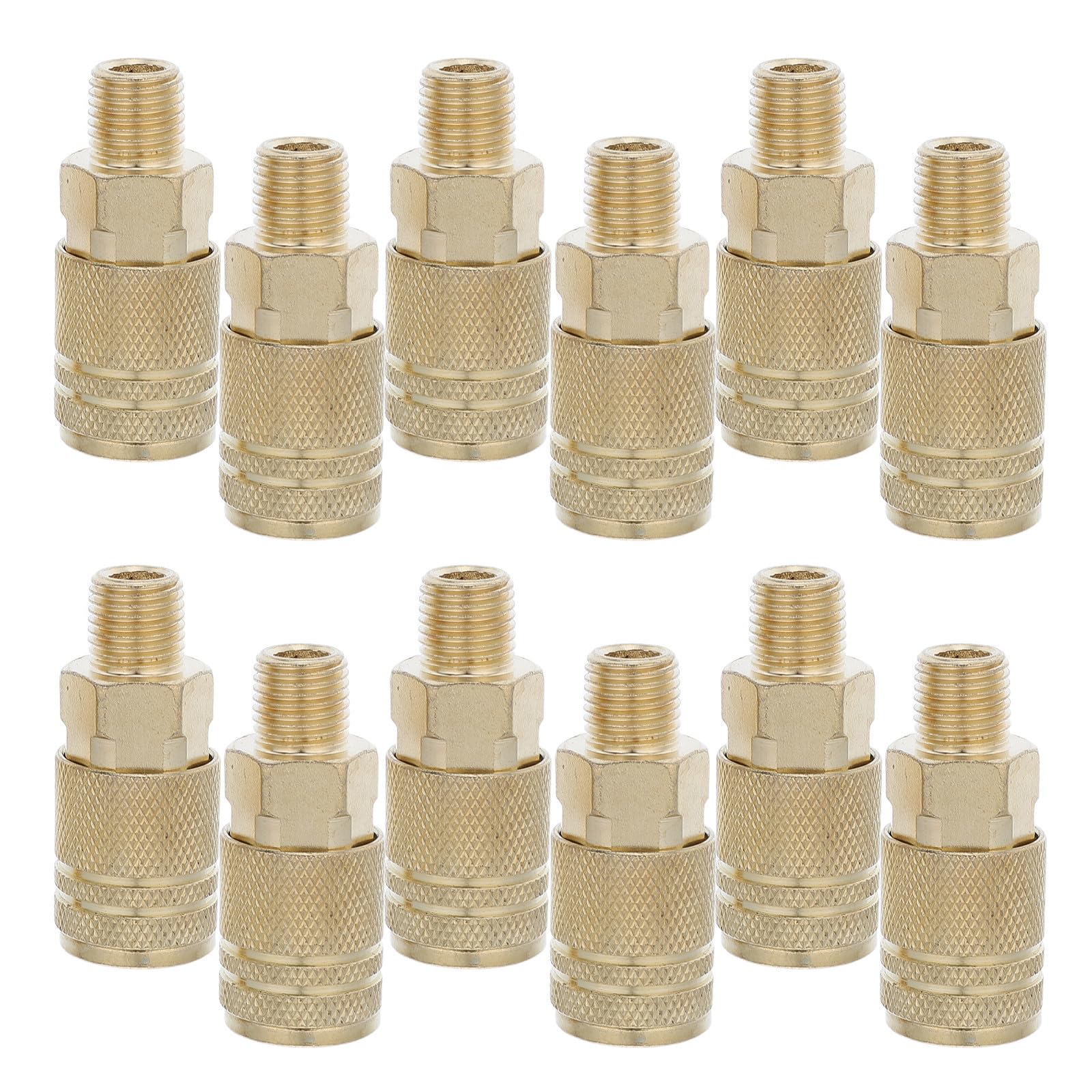 12 Piezas Conector Rápido Neumático 1/4npt con Rosca Cónica Dorado
