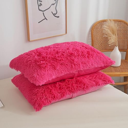 Miniatura 7 de XeGe Juego de funda de edredón de felpa peluda, juego de ropa de cama de lujo ultrasuave y esponjoso de pelo sintético de 2 piezas de terciopelo (1