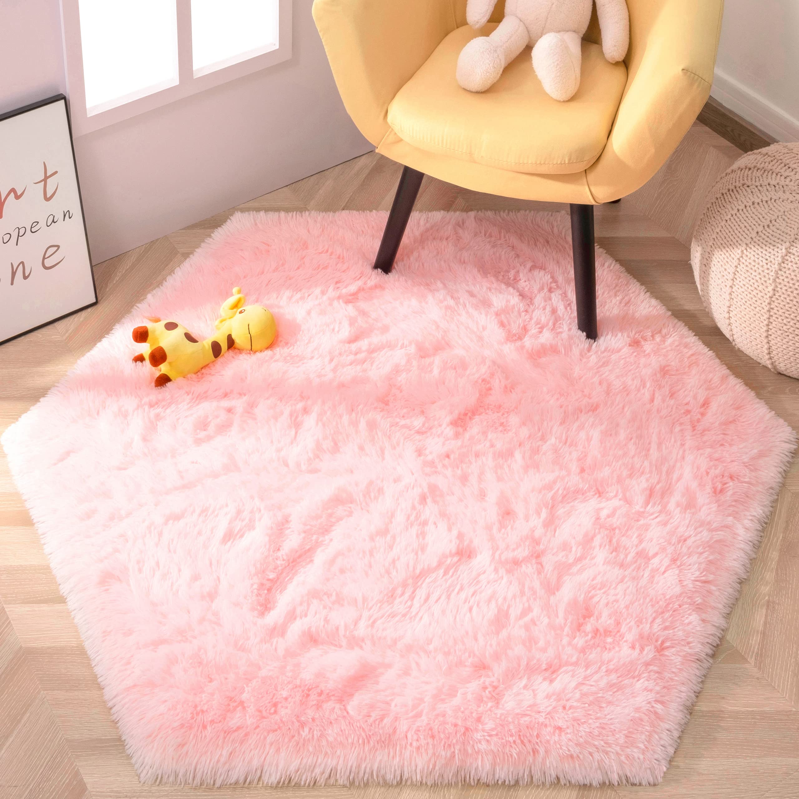 KIXINWA Pink Hexagon Rug, 6X5.2 Feet Fluffy Area Rug for Kids Room ...