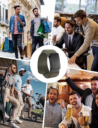 Miniatura 9 de JUKMO - Cinto de nailon con trinquete de 1.5" para hombre, cinturón de nailon con hebilla deslizante para jeans, sin orificios, ajustable para un