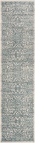 SAFAVIEH Princeton Collection - Alfombra de pasillo, 2 x 8 pies, azul y beige, diseño vintage envejecido, no desprende pelusa y de fácil cuidado,