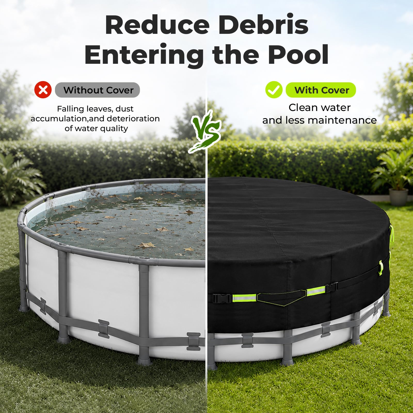 Durchmesser 366 cm Pool Abdeckung Rund, Poolabdeckung Windfest und Reißfest | 420D Oxford-Tuch mit UV-Beständigkeit Poolabdeckung Rund, Geeignet für Rundpools, Winter und Sommer