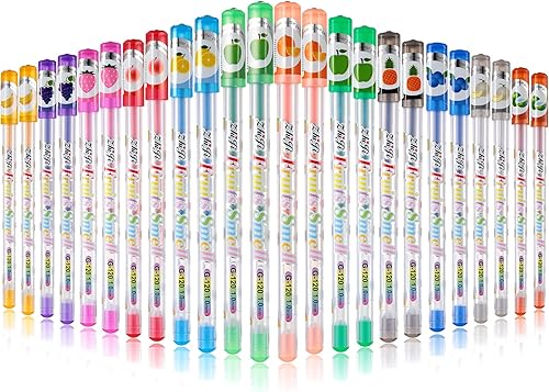 Yexiya 72 bolígrafos de gel perfumados con purpurina multicolor, divertidos y lindos bolígrafos perfumados de frutas para niños, manualidades,