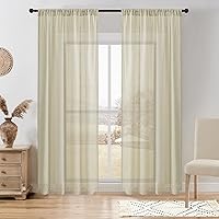 Vista 49 de DWCN Cortinas transparentes de lino sintético blanco, con bolsillo para barra, cortinas de gasa semi texturizada, para dormitorio, sala de estar