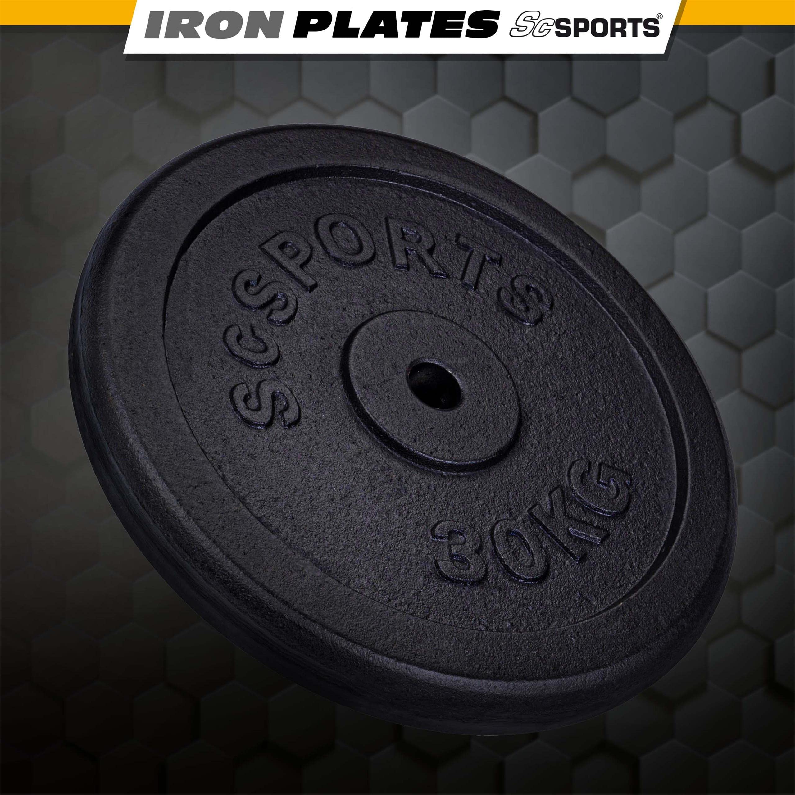 ScSPORTS® Jeu Disques Haltères - Plaques 20/25/30kg, Ø 30/31mm, en Fonte, Noir - Set Poids, Fitness, Musculation