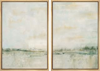 MUDECOR Framed Canvas Print Wall Art Set Watercolor Pastel Green Tan Lan...