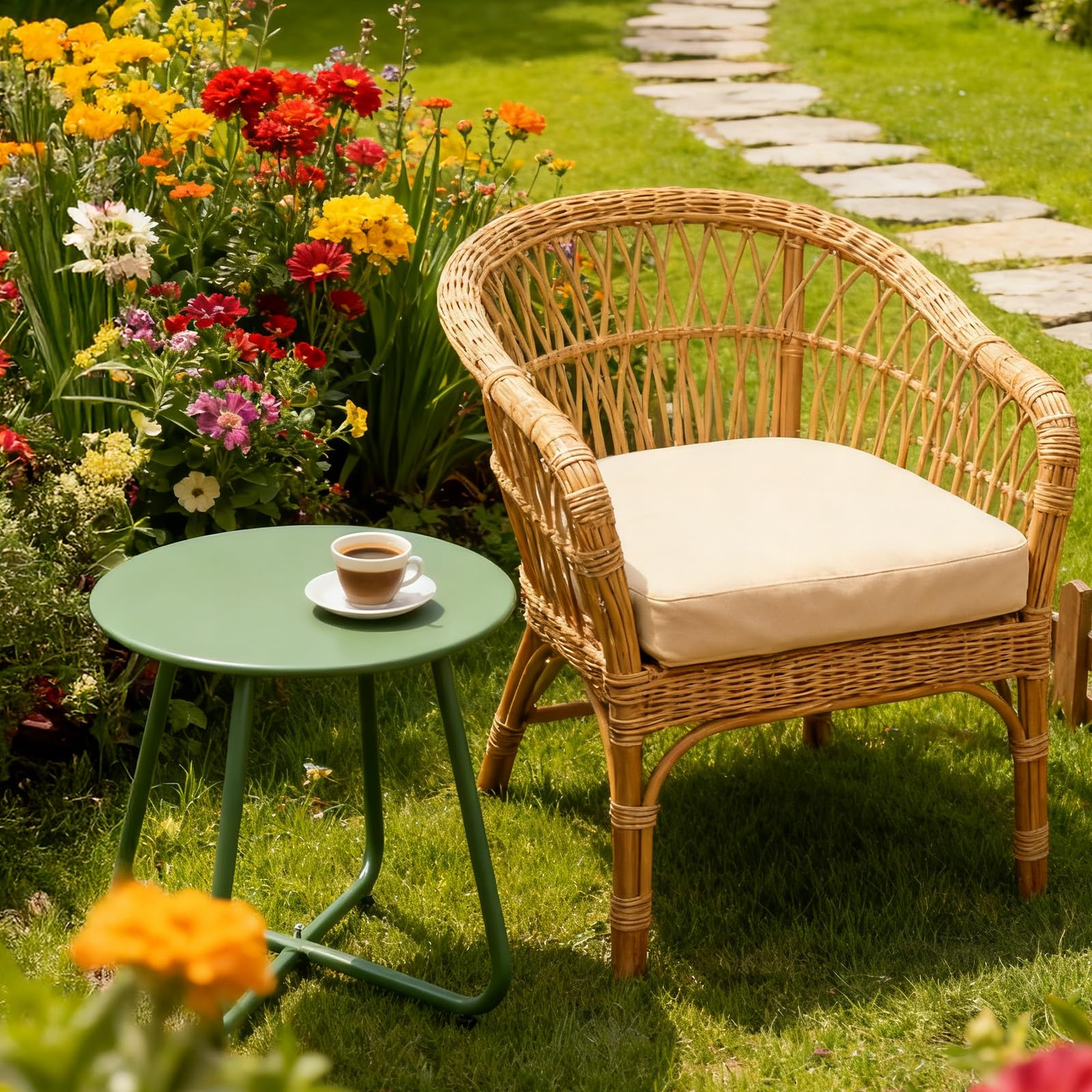 Runder Beistelltisch Outdoor & Indoor, 45×45 cm Gartentisch für Balkon, Terrasse & Wohnzimmer, Metall Wetterfest mit Pulverbeschichtung, Leicht & Stabil (Grün)