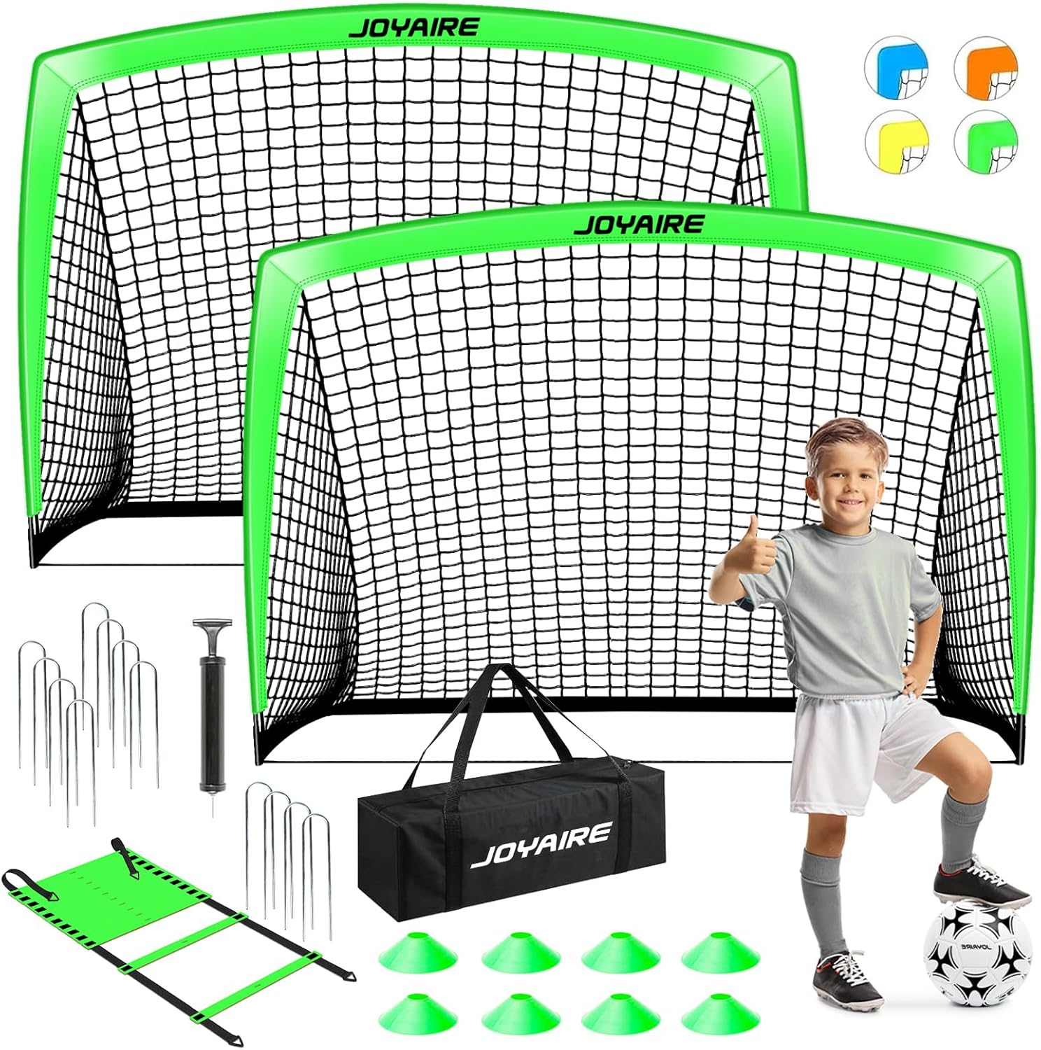 Kids Soccer Goals for Backyard Set, Portable Toddler Soccer Goal 2 of 4x3 ft, 6x4 ft, 7x5 ft, Soccer Training Equipment, Pop Up Soccer Net Kit with Size 4 Soccer Ball, Youth Games, Outdoor Sports Play