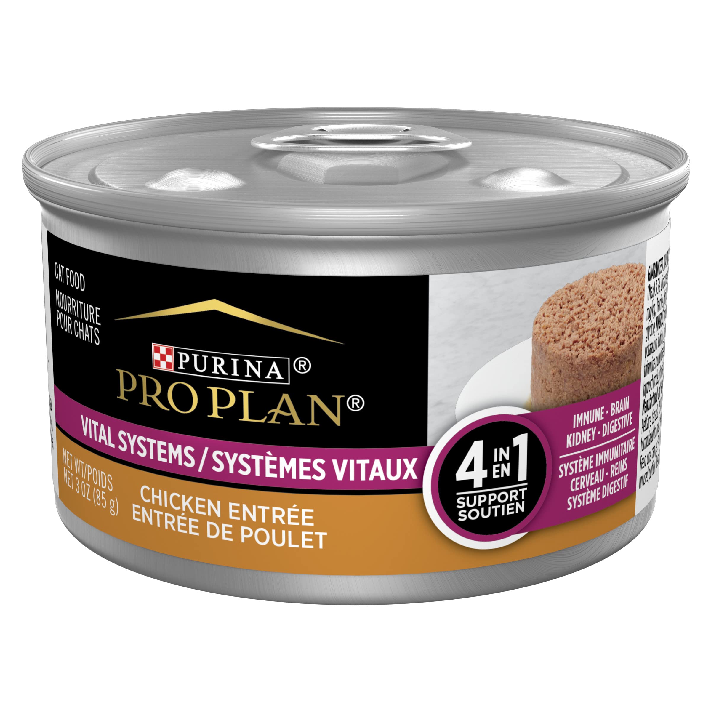 Purina Pro Plan Vital Systems Chicken Wet Cat Food Pate 4-in-1 brain, kidney, digestive and immune formula - (Pack of 24) 3 oz. Cans